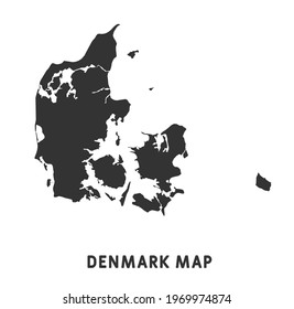 Denmark map on white background vector, Denmark Map Outline Shape Black on White Vector Illustration, High detailed black illustration map -Denmark.