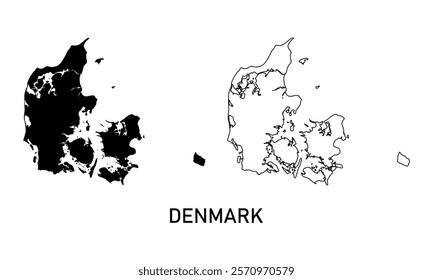 Denmark map in outline style, black color	