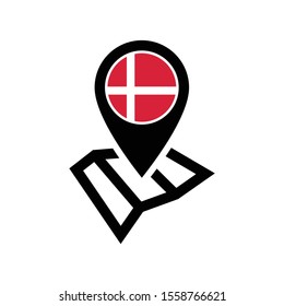 Denmark Map and pin vector icon. Make your own custom location pin icon. Navigation and route concept illustration.
