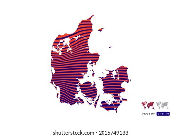 Denmark map red and blue of abstract with dynamic waves vector.
