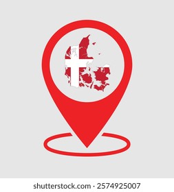 Denmark map with a red location map  icon, featuring the map of Denmark in an isolated design. Perfect for business, travel, and location-based projects