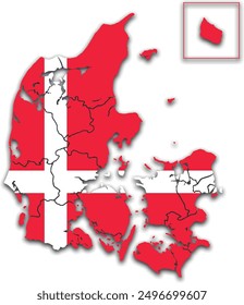 DÄNEMARK KARTE MIT REGIONEN UND VERWALTUNGSABTEILUNGEN MIT FLAGGE