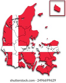 DENMARK MAP WITH REGIONS AND ADMINISTRATIVE DIVISIONS WITH FLAG