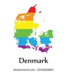 Denmark map shape fill rainbow color isolated on white background. Design concept country accept pride LGBT.