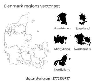 Denmark map with shapes of regions. Blank vector map of the Country with regions. Borders of the country for your infographic. Vector illustration.