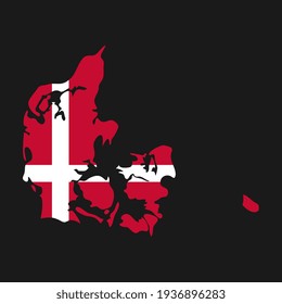 Denmark map silhouette with flag on black background