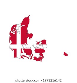 Dänemark Karte Silhouette mit Flagge auf weißem Hintergrund