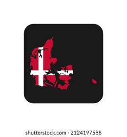 Silueta de mapa de Dinamarca con bandera sobre fondo negro