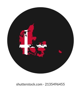 Denmark map silhouette with flag on black background