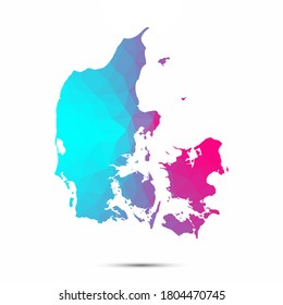 Denmark map triangle low poly geometric polygonal abstract style. Denmark abstract map. Cyan pink gradient abstract tessellation modern design background low poly. Vector illustration