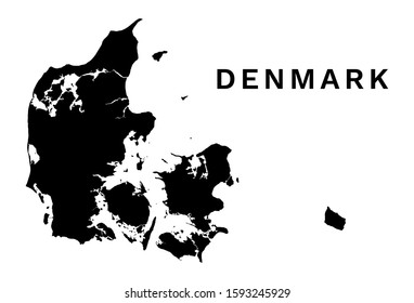 Denmark Map Vector - Blank Map of Denmark Black Silhouette Highly detailed Vector Eps Isolated on white