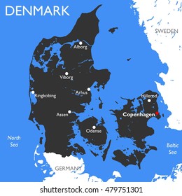 Denmark map | Vector detailed color Denmark map