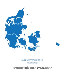 denmark map vector EPS.10 color azul. sobre fondo blanco.