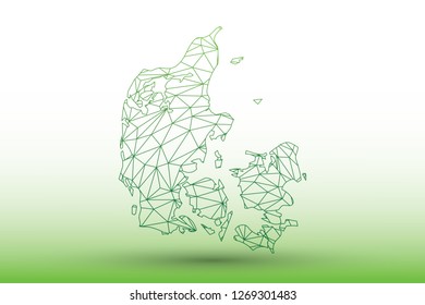 Denmark map vector of green color geometric connected lines using triangles on light background illustration meaning strong network