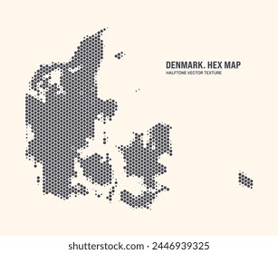 Denmark Map Vector Hexagonal Halftone Pattern Isolate On Light Background. Hex Texture in the Form of a Map of Denmark. Modern Technological Contour Map of Denmark for Design or Business Projects