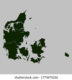 Denmark map vector, isolated Green color on gray background
