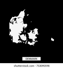 Denmark map vector outline illustration in black background