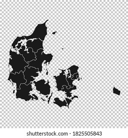 Denmark Map - Vector Solid Contour and State Regions on Transparent Background