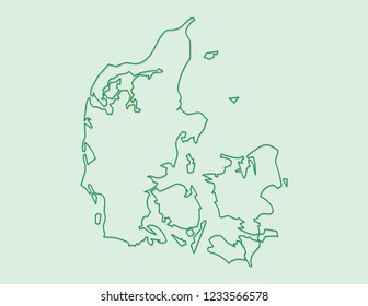 Denmark map vector using green border lines on light background illustration