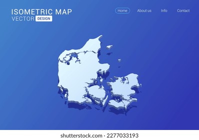 Denmark map white on blue background with isolated 3D isometric concept vector illustration.