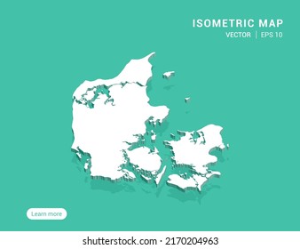 Denmark map white on green background with 3d isometric vector illustration.
