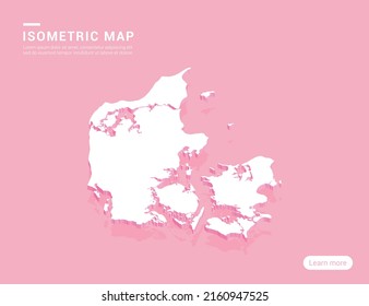 Denmark map white on pink background with 3d isometric vector illustration.