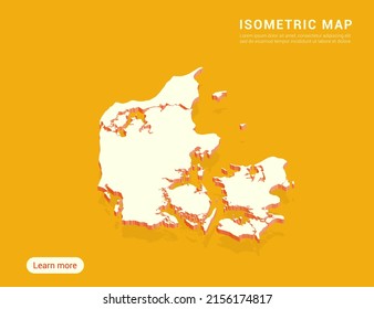 Dinamarca mapea blanco sobre fondo amarillo con 3d ilustración vectorial isométrica.