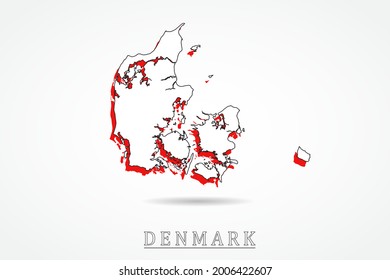 Denmark Map - World Map International vector template with red and outline graphic sketch style isolated on white background - Vector illustration eps 10
