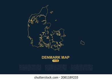 Mapa de Dinamarca - Mapa Mundial Plantilla vectorial internacional con el estilo de dibujo gráfico de esquema de oro fino aislado en fondo oscuro para diseño de tarjeta, afiche, cartel - Ilustración vectorial eps 10