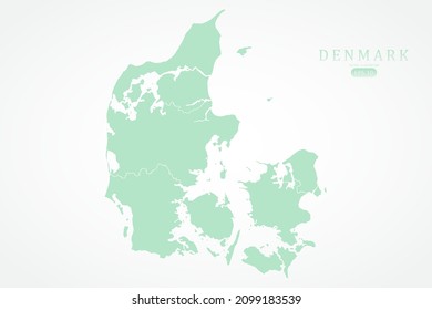 Denmark Map - World Map International vector template with High detailed including green and white outline color isolated on white background - Vector illustration eps 10