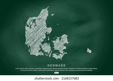 Denmark Map - World Map International vector template with white outline graphic sketch and old school style  isolated on Green Chalkboard background - Vector illustration eps 10