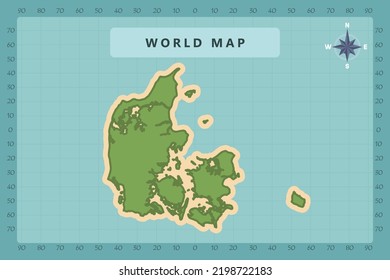 Denmark Map - World Map International vector template High detailed with green and cream color isolated on blue background including Compass Rose icon - Vector illustration eps 10