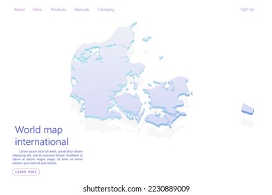 Mapa de Dinamarca - Mapa mundial Modelo vectorial internacional con estilo isométrico que incluye sombra, color púrpura y azul aislado en fondo blanco para diseño, sitio web - Ilustración vectorial eps 10