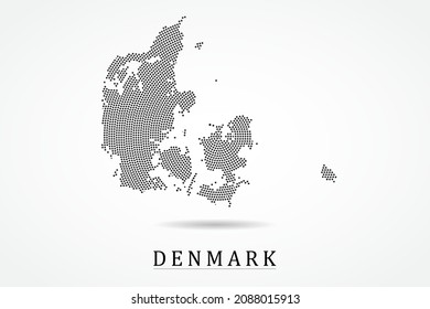 Denmark Map - World map vector template with Black dots, grid, grunge, halftone style isolated on white background for education, infographic, design - Vector illustration eps 10