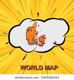 Denmark Map - World map vector template with isometric and comic art style including shadow, black and orange color on yellow background for design, infographic - Vector illustration eps 10