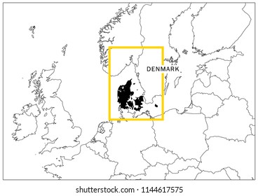 Denmark map yellow frame geography national 