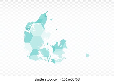 Denmark map-Polygonal map is made of colorful hexagons using the gradient method. On a plain background. Vector illustration eps 10.