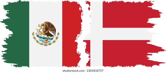 Denmark and Mexico grunge flags connection, vector