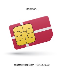 Denmark mobile phone sim card with flag. Vector illustration.