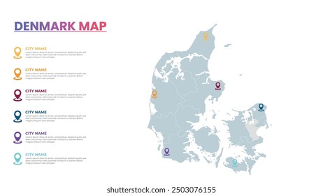 Denmark Modern Map Infographic Template, Detailed infographic map of Denmark Popular City