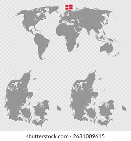 Mapa de Municípios da Dinamarca com localização mundial.