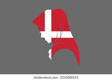 Denmark Muslim girl wearing France flag hijab, Denmark flag vector graphic, Denmark country flag is a symbol of freedom, National Denmark flag, vector illustration
