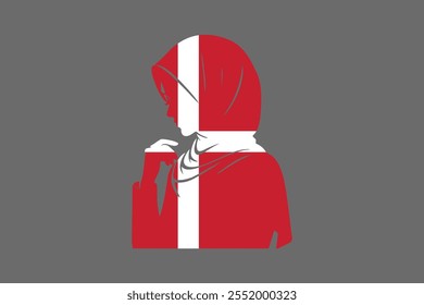 Denmark Muslim girl wearing France flag hijab, Denmark flag vector graphic, Denmark country flag is a symbol of freedom, National Denmark flag, vector illustration
