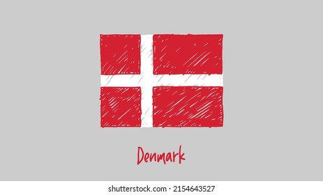 Denmark National Country Flag Marker or Pencil Sketch Illustration Vector