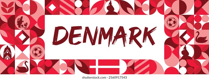 Denmark National day banner with flag. Modern banner for various purposes such as national holiday greeting cards, sports and music event posters, web headers. Horizontal design
