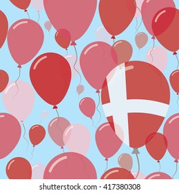 Denmark National Day Flat Seamless Pattern. Flying Celebration Balloons in Colors of Danish Flag. Denmark Patriotic Background with Celebration Balloons.