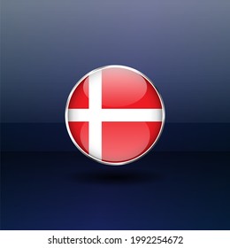 Denmark national flag Circle button Icon. Simple flag, official colors and proportion correctly. Flat vector illustration.