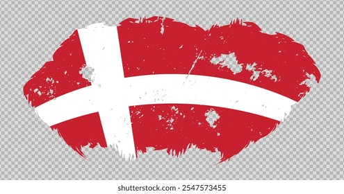 Denmark national flag with distressed stroke brush effect on isolated background