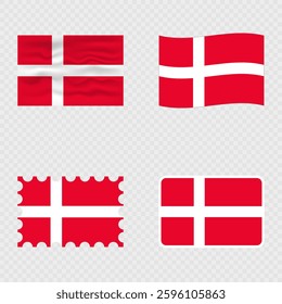 Denmark national flag in four different styles.