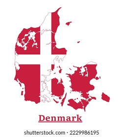 Denmark National Flag Map Design, Illustration Of Denmark Country Flag Inside The Map